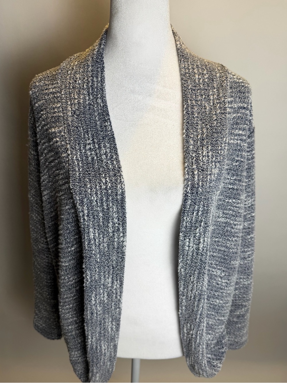 Chaus Navy & White Marled Open-Front Women's Cardigan- Cotton Blend
